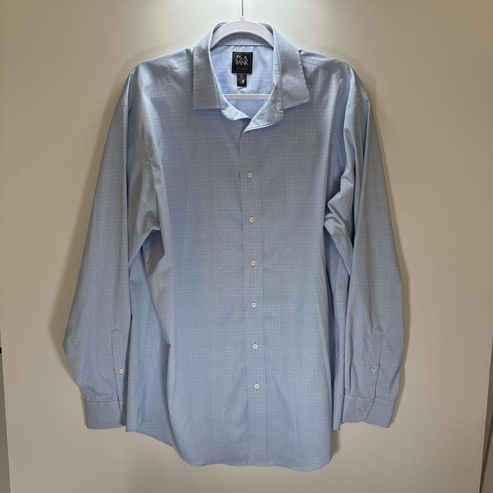 Jos A Banks Traveler Men Blue‎ Shirt 17-36 Classic Professional Traditional XL